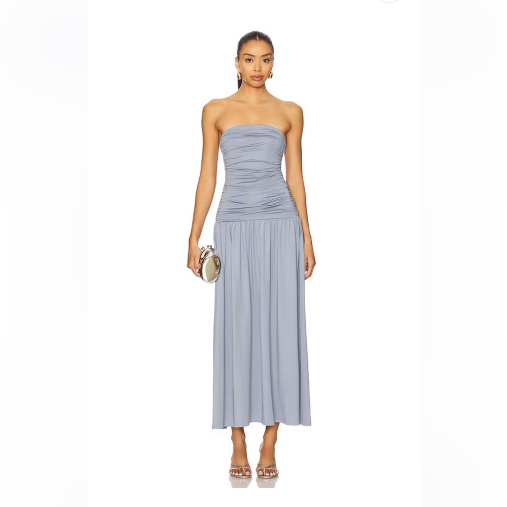 NWT Nia Santal Elegant Strapless Slate Blue Dress Sz XL